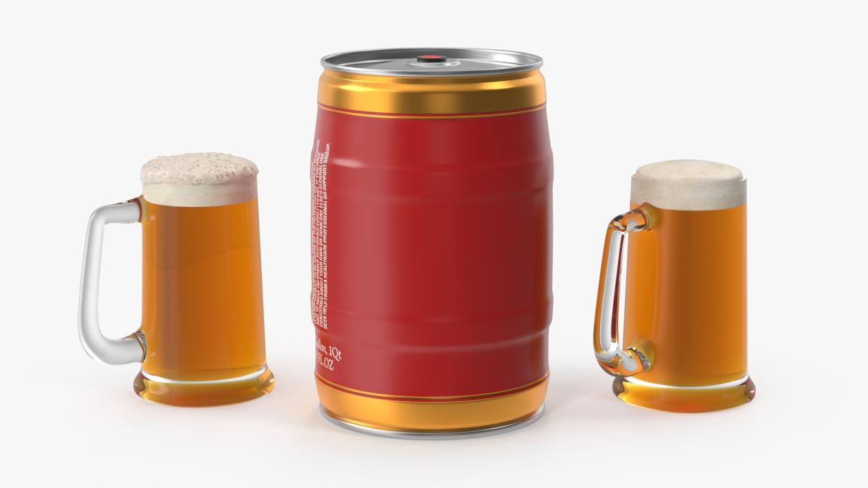 3D Beer Keg and Mugs Set Mockup model