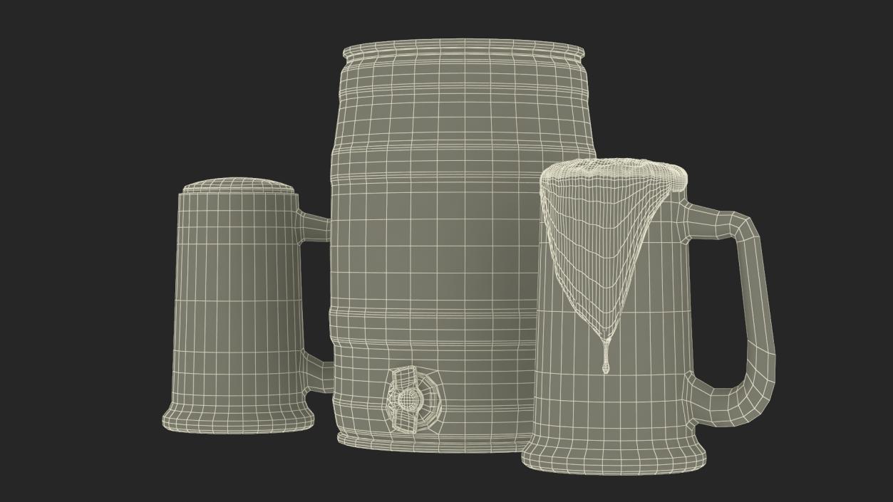 3D Beer Keg and Mugs Set Mockup model