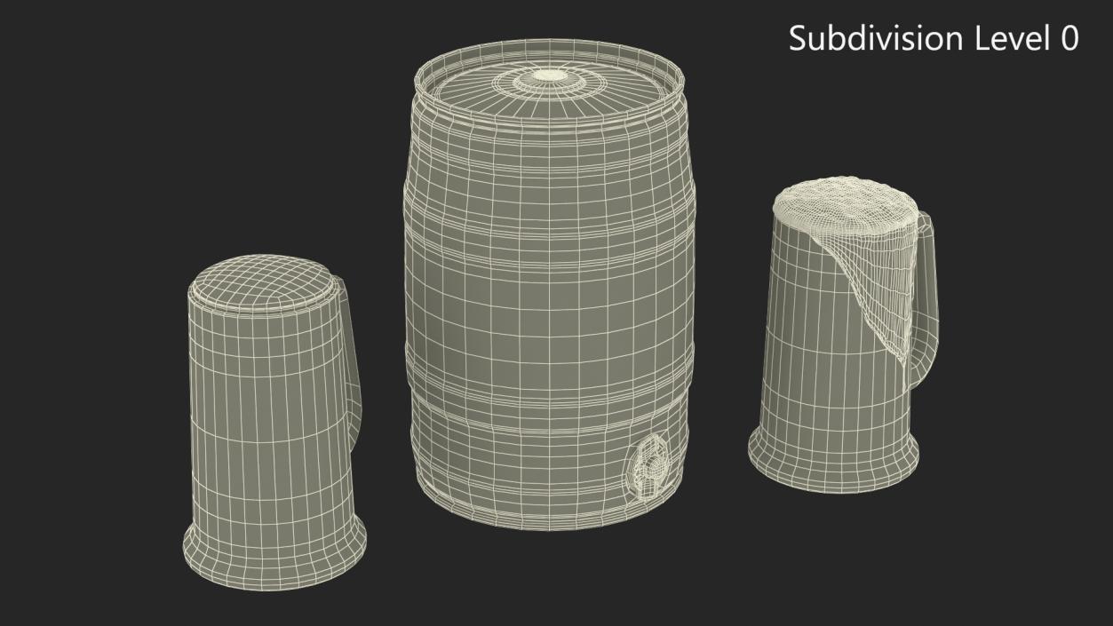 3D Beer Keg and Mugs Set Mockup model