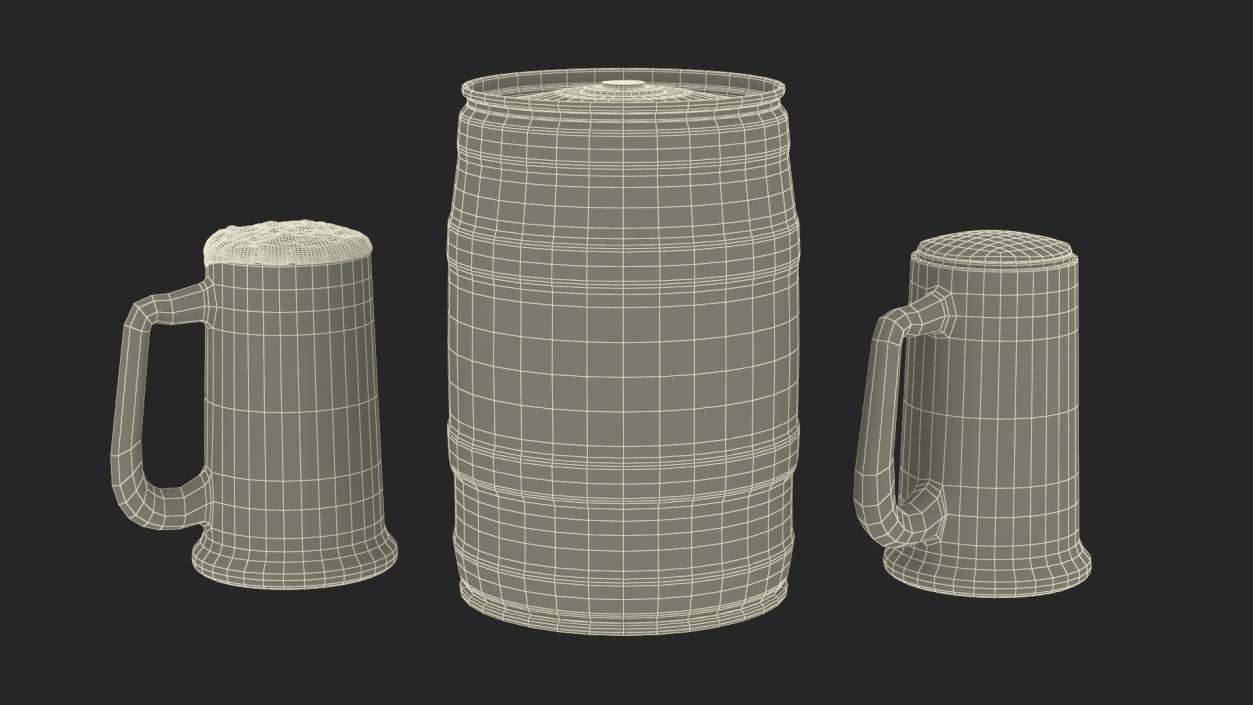 3D Beer Keg and Mugs Set Mockup model