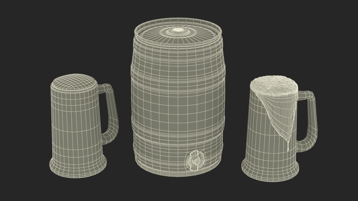 3D Beer Keg and Mugs Set Mockup model