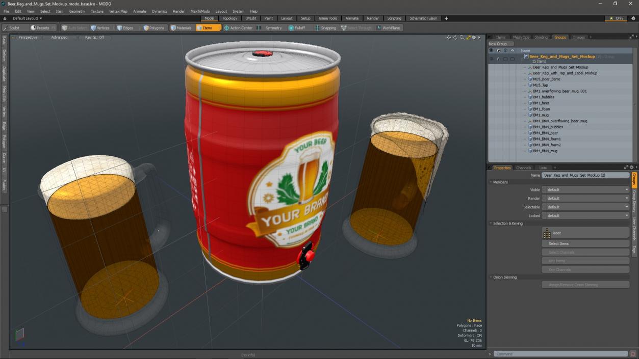 3D Beer Keg and Mugs Set Mockup model