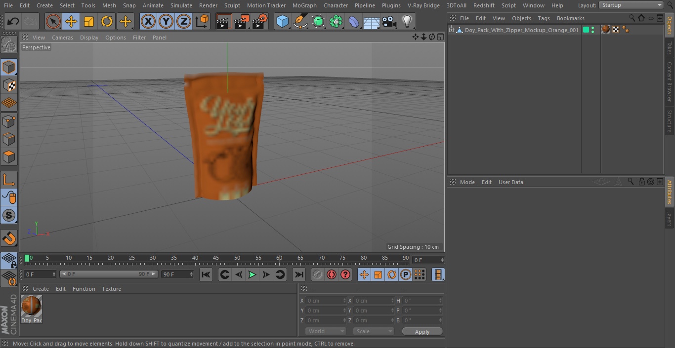 Doy Pack With Zipper Mockup Orange 3D model