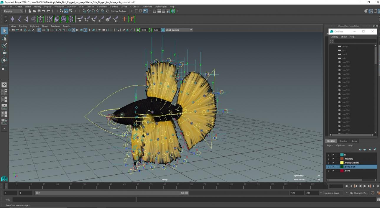 3D Betta Fish Rigged for Maya