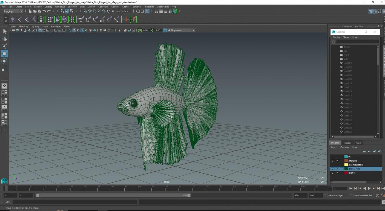 3D Betta Fish Rigged for Maya