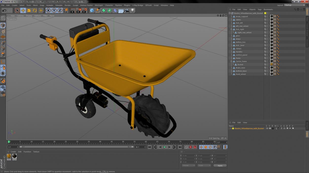 Electric Wheelbarrow with Bucket 3D