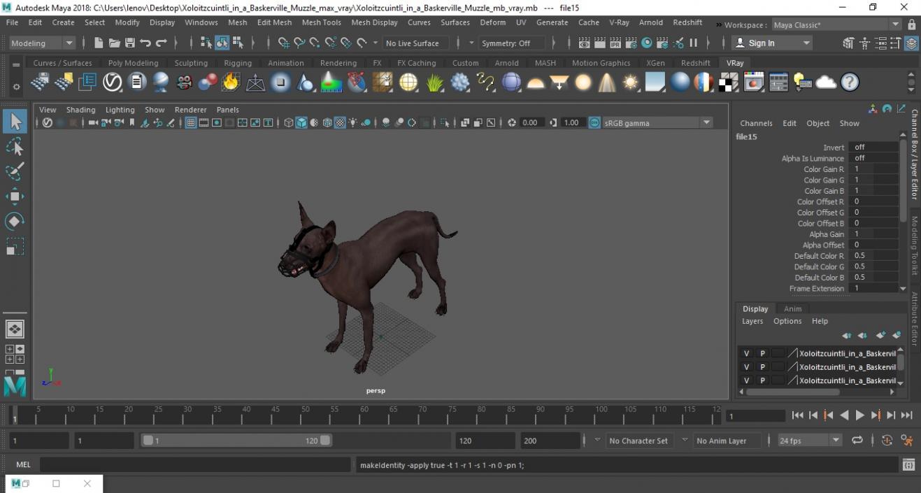 3D Xoloitzcuintli in a Baskerville Muzzle model