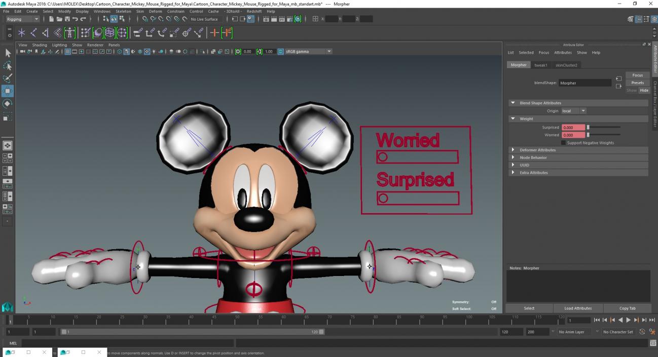 3D Cartoon Character Mickey Mouse Rigged for Maya