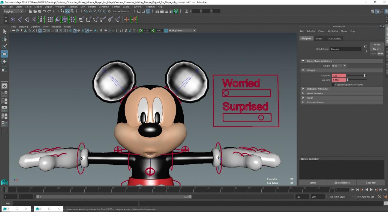 3D Cartoon Character Mickey Mouse Rigged for Maya