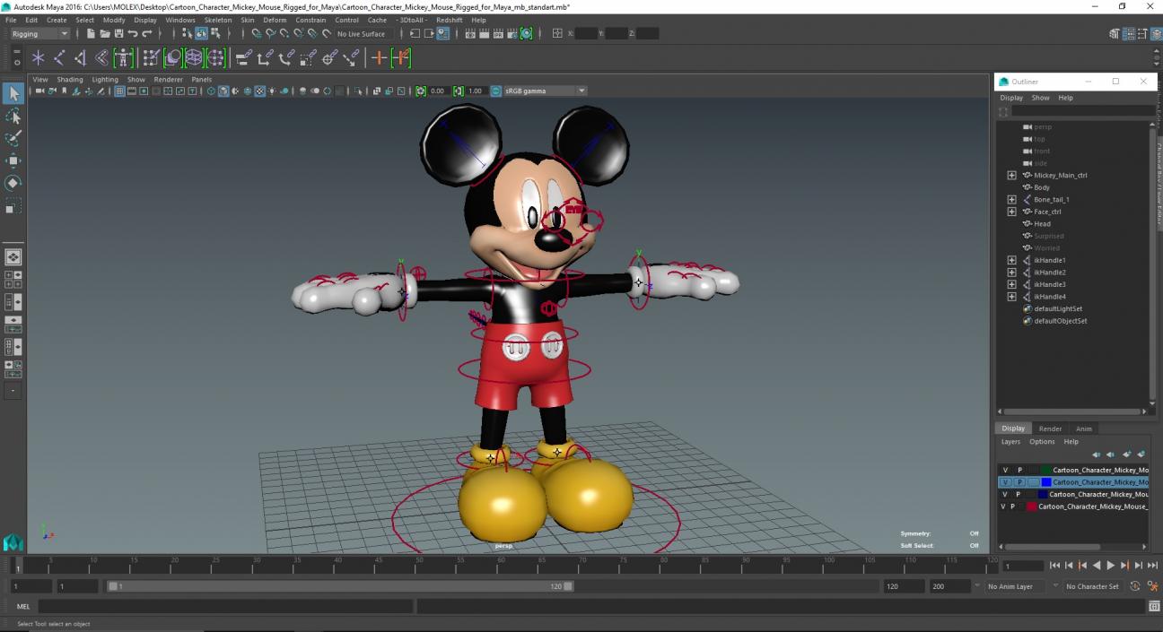 3D Cartoon Character Mickey Mouse Rigged for Maya