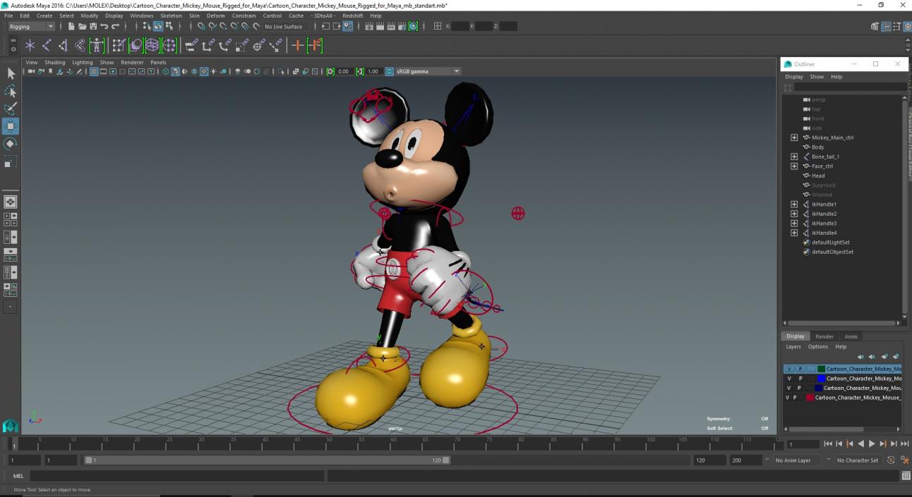 3D Cartoon Character Mickey Mouse Rigged for Maya