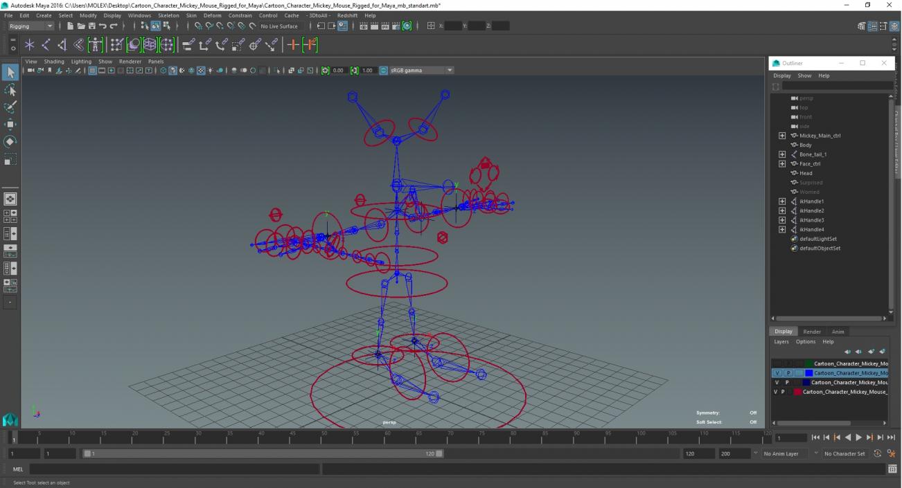 3D Cartoon Character Mickey Mouse Rigged for Maya