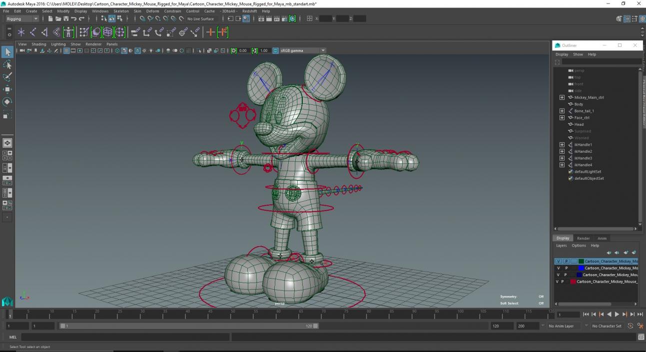 3D Cartoon Character Mickey Mouse Rigged for Maya