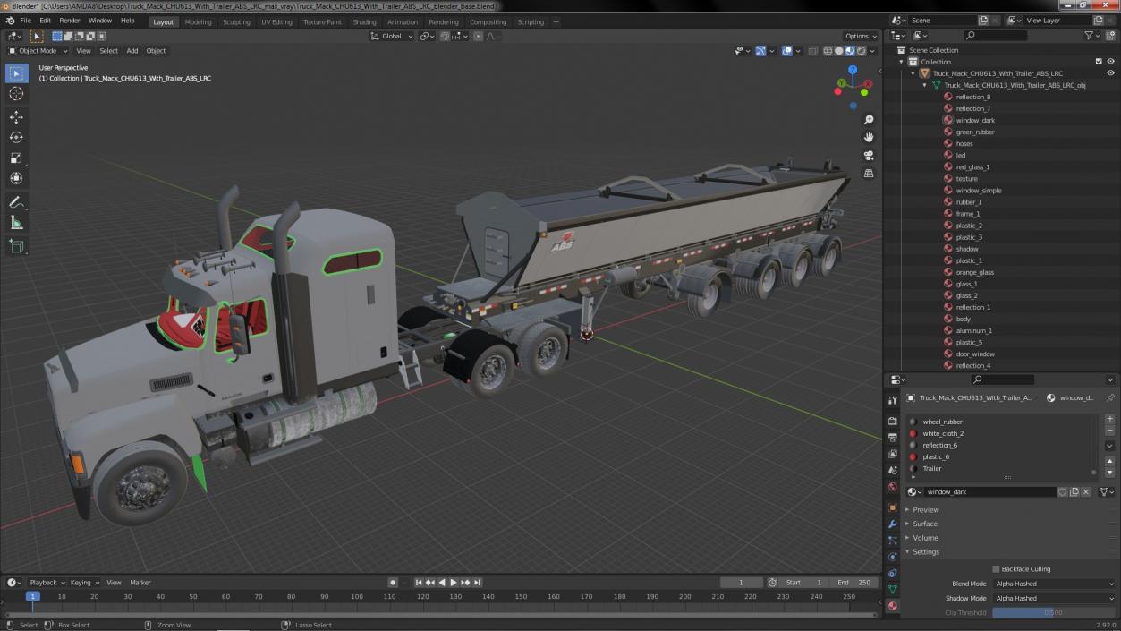 3D Truck Mack CHU613 With Trailer ABS LRC model