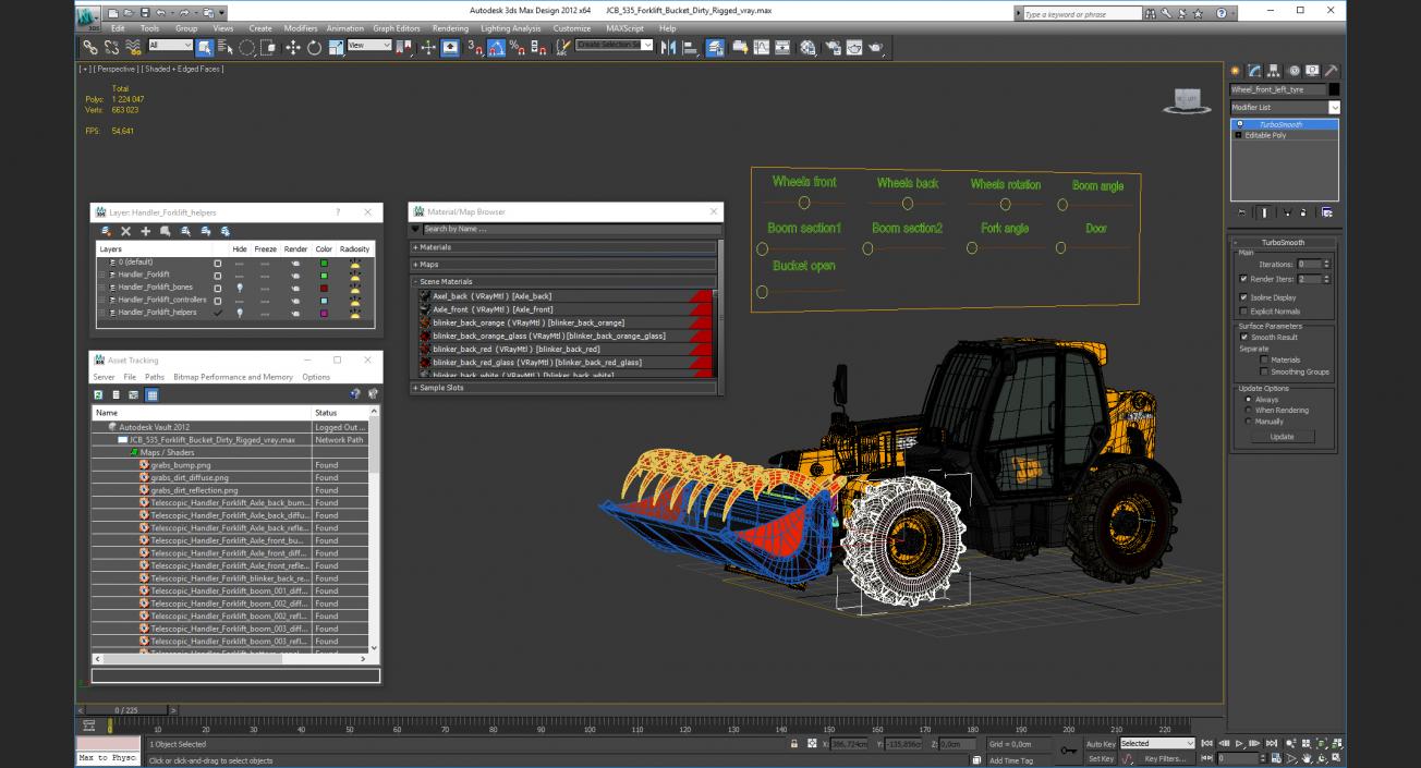 3D JCB 535 Forklift Bucket Dirty Rigged