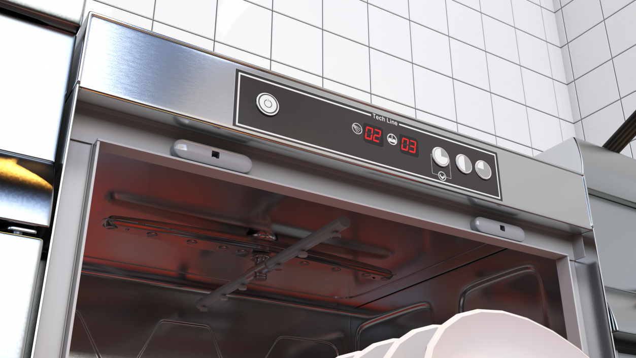 Commercial Dishwasher Asber with Plates 3D model