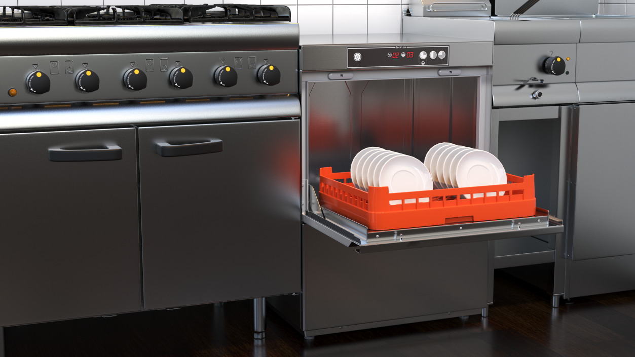 Commercial Dishwasher Asber with Plates 3D model