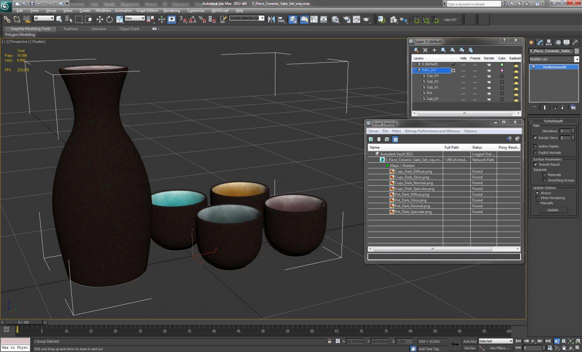 5 Piece Ceramic Sake Set 3D model