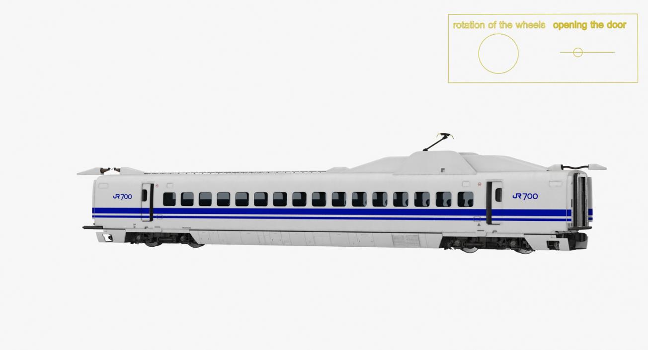 Bullet Train JR700 Passenger Car Japan Railways Rigged 3D model