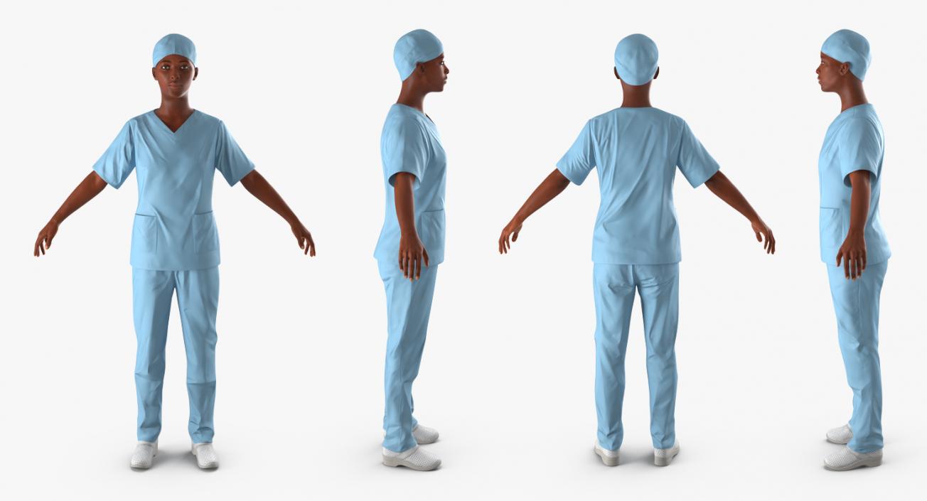 3D Afro American Nurse Rigged