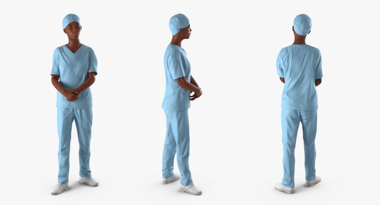 3D Afro American Nurse Rigged