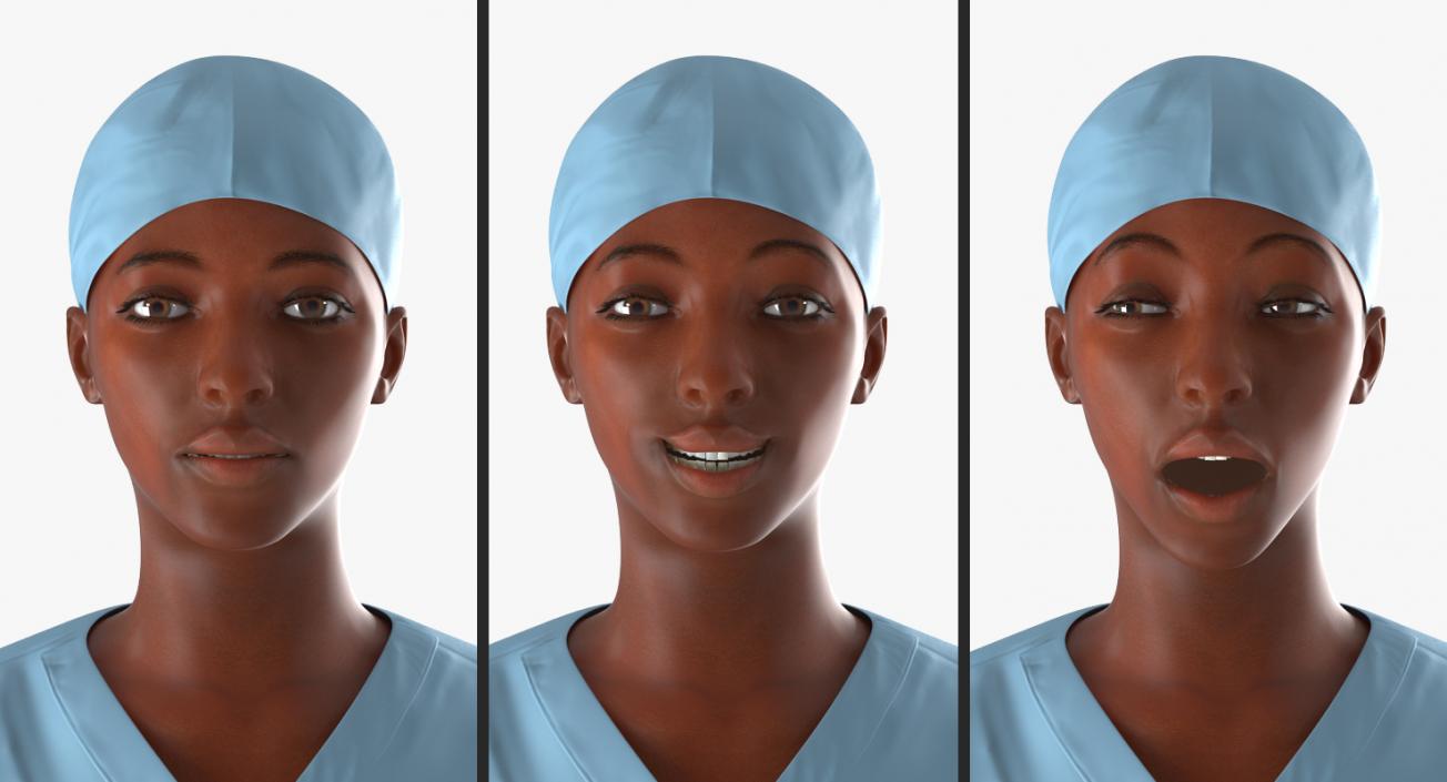 3D Afro American Nurse Rigged