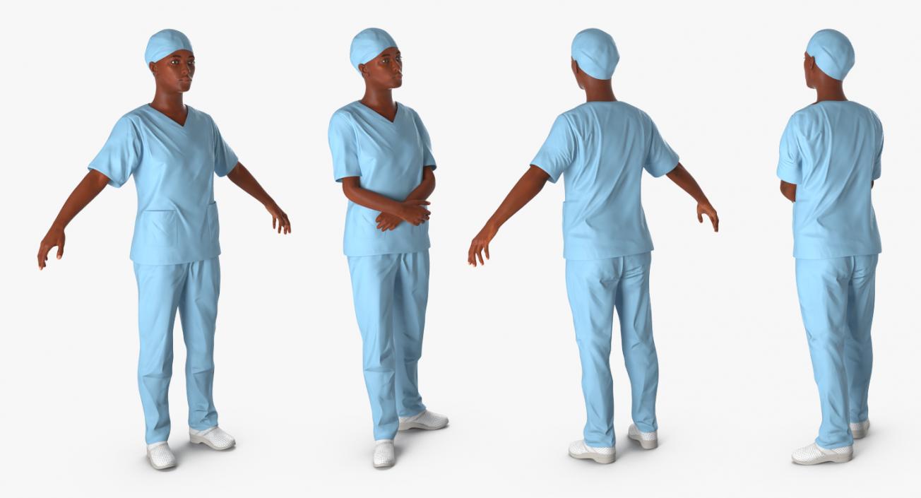 3D Afro American Nurse Rigged