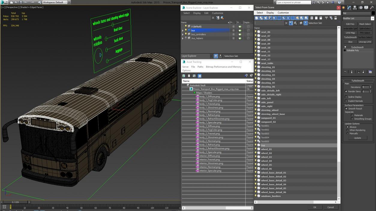 Prison Transport Bus Rigged 3D