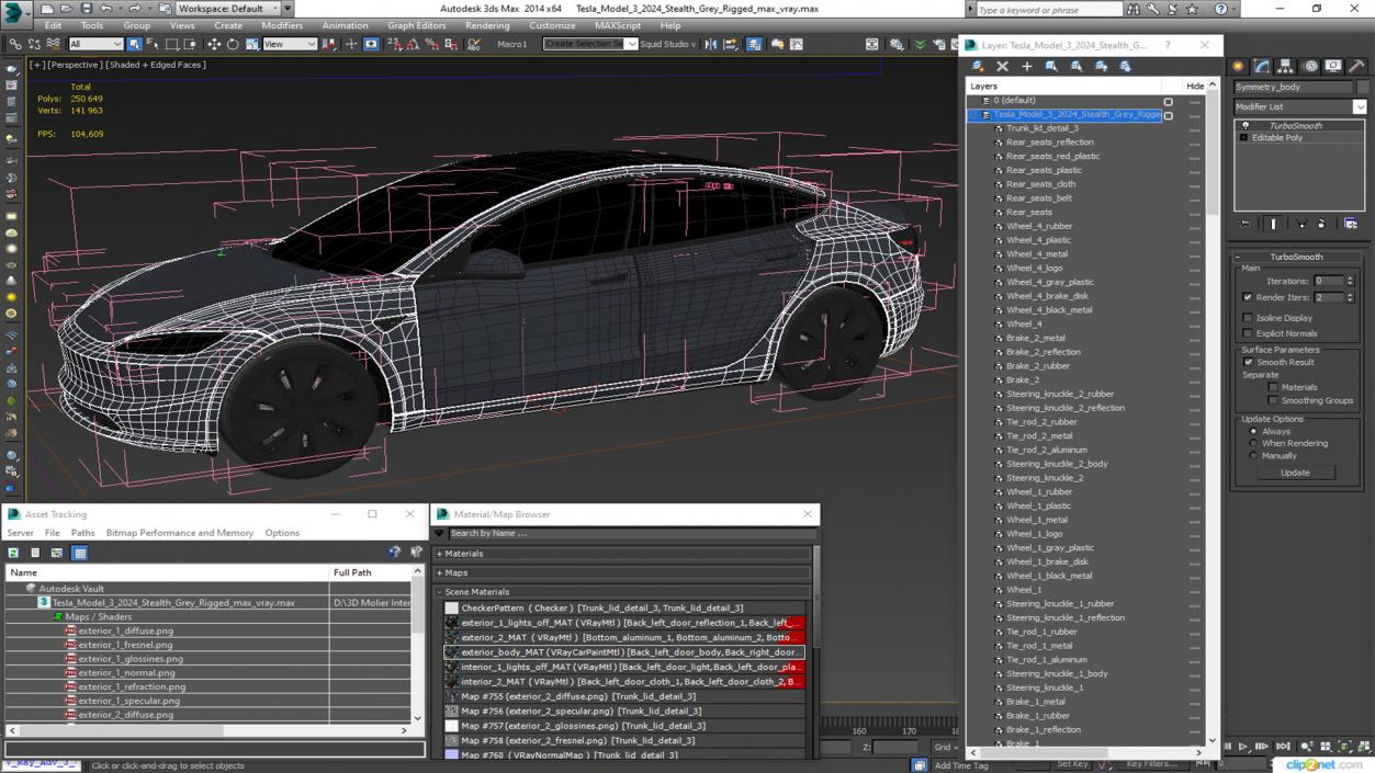 Tesla Model 3 2024 Stealth Grey Rigged for Maya 3D