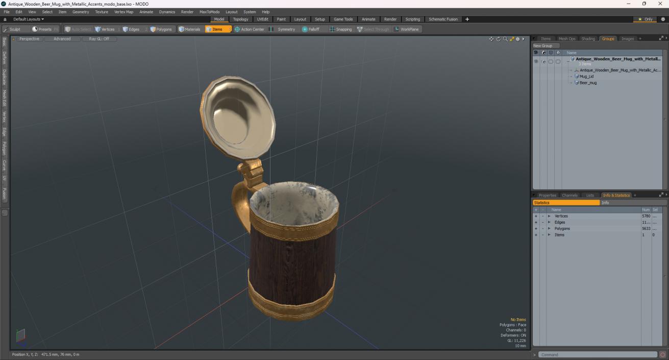 3D model Antique Wooden Beer Mug with Metallic Accents