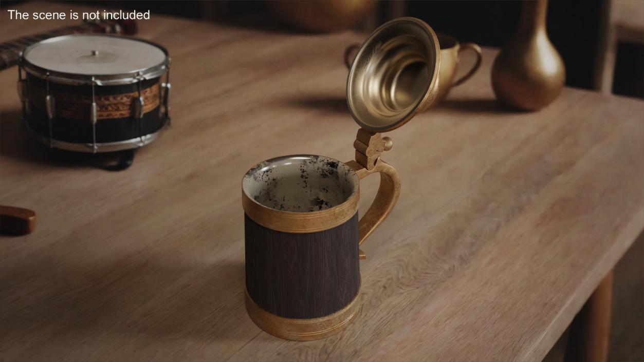 3D model Antique Wooden Beer Mug with Metallic Accents