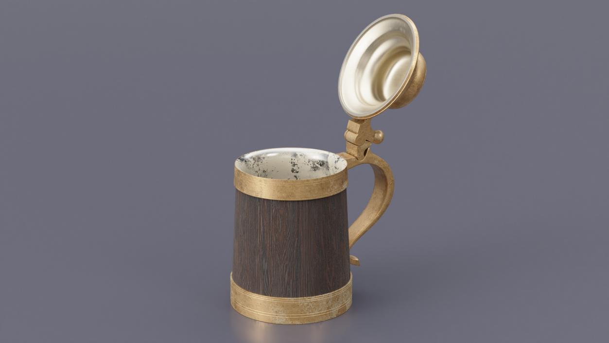 3D model Antique Wooden Beer Mug with Metallic Accents