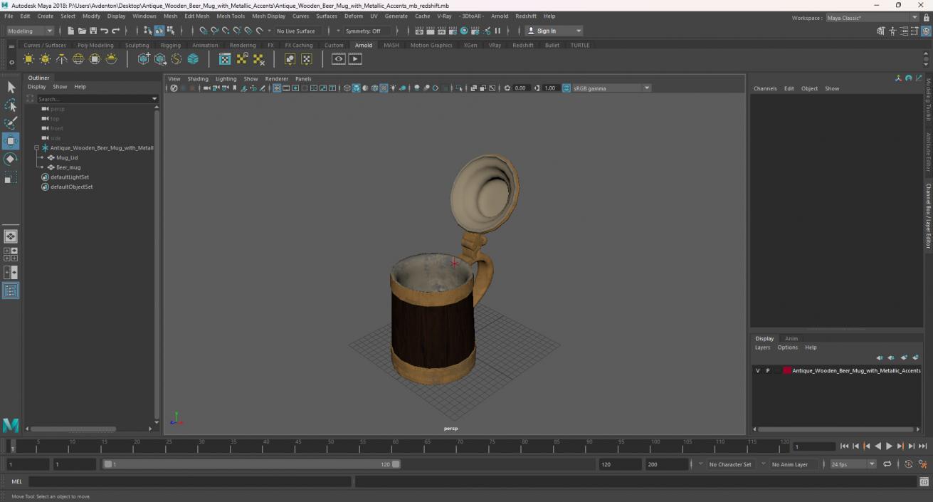 3D model Antique Wooden Beer Mug with Metallic Accents