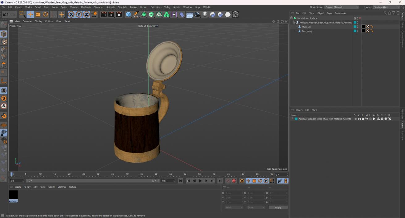 3D model Antique Wooden Beer Mug with Metallic Accents