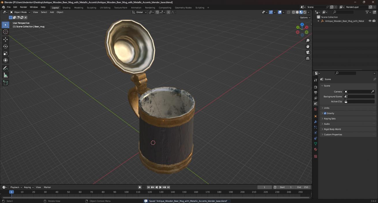 3D model Antique Wooden Beer Mug with Metallic Accents