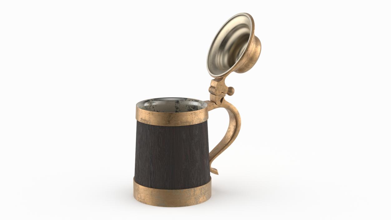 3D model Antique Wooden Beer Mug with Metallic Accents