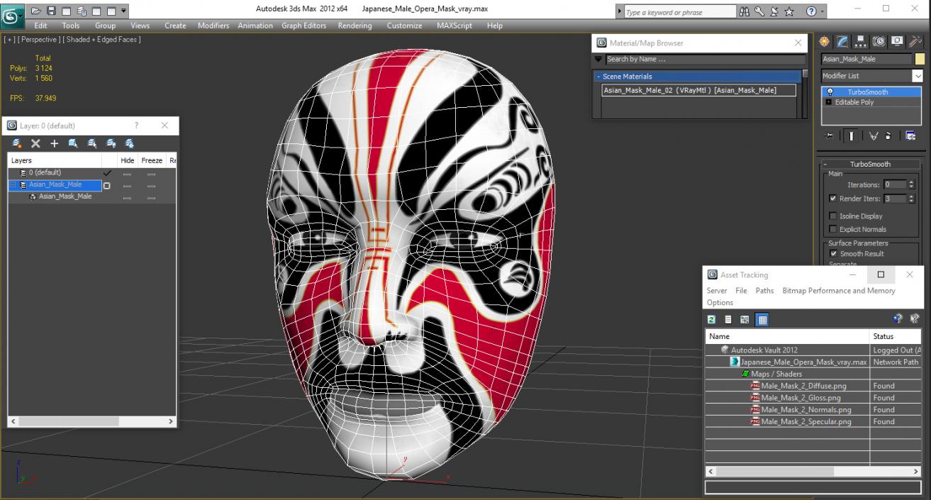 Japanese Male Opera Mask 3D model