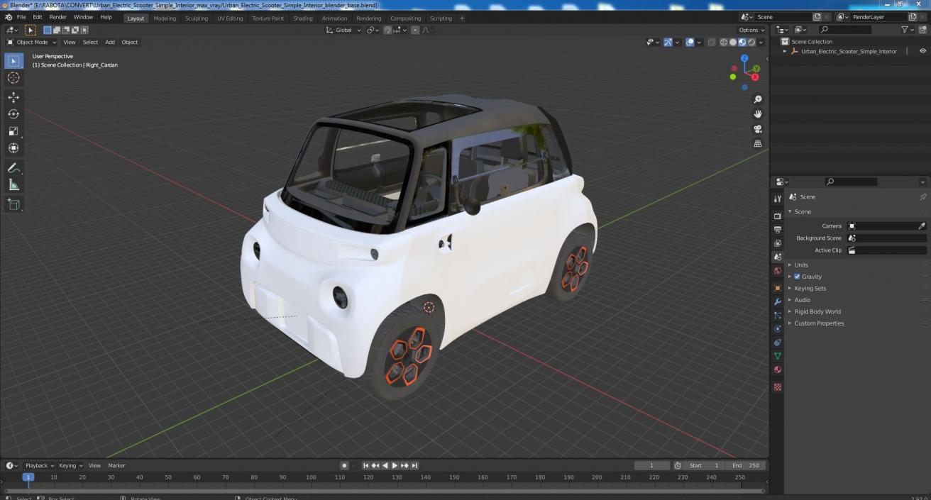 3D Urban Electric Scooter Simple Interior model