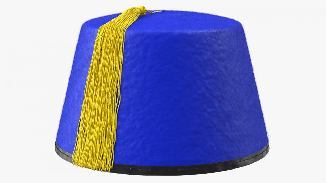 Traditional Arabic Blue Fez Hat With Yellow Tassel Fur 3D model