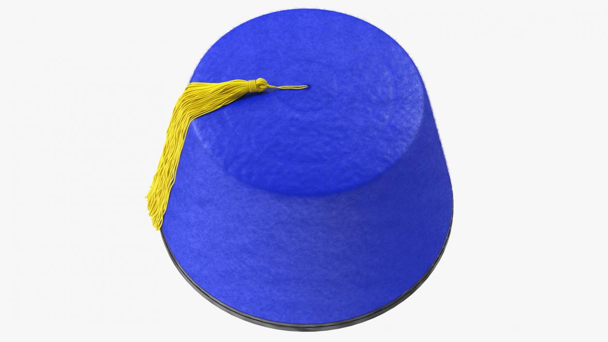 Traditional Arabic Blue Fez Hat With Yellow Tassel Fur 3D model