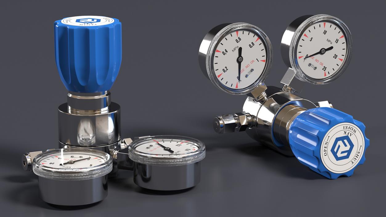 AFK Regulator High Pressure Gas Two Gauges 3D