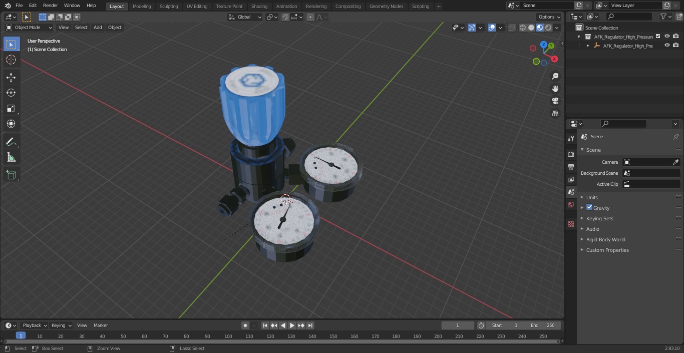 AFK Regulator High Pressure Gas Two Gauges 3D