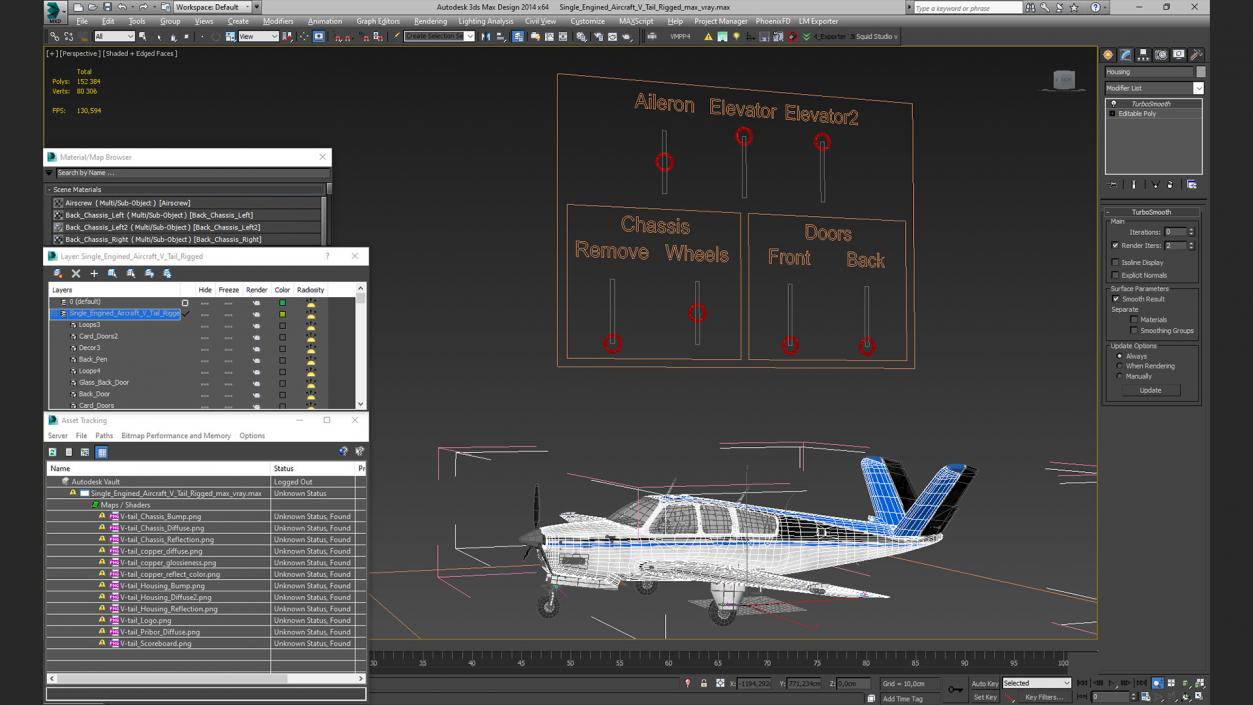 Single Engined Aircraft V Tail Rigged 3D