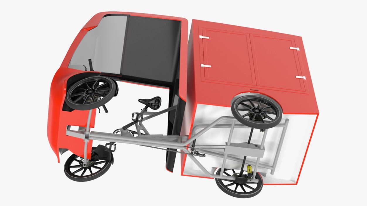 3D Electric Delivery Bike Red Rigged model