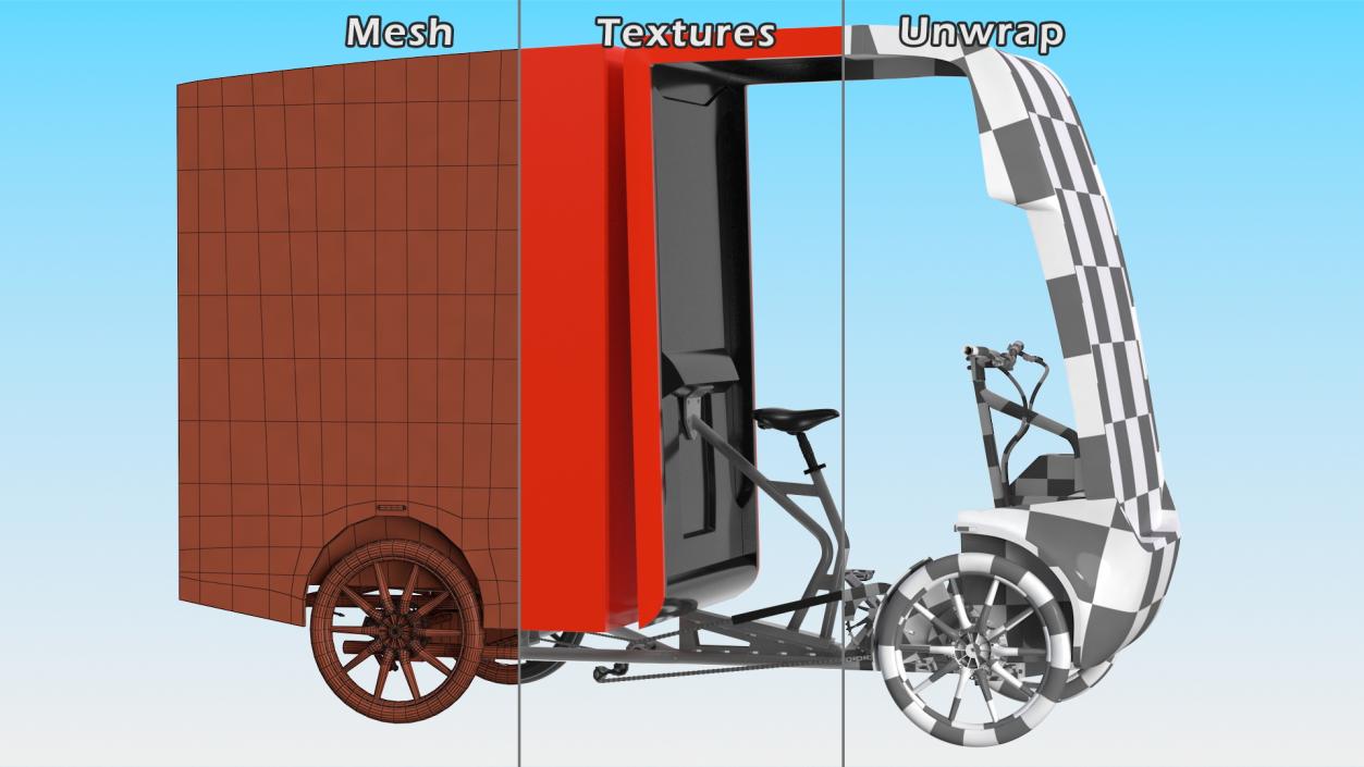 3D Electric Delivery Bike Red Rigged model