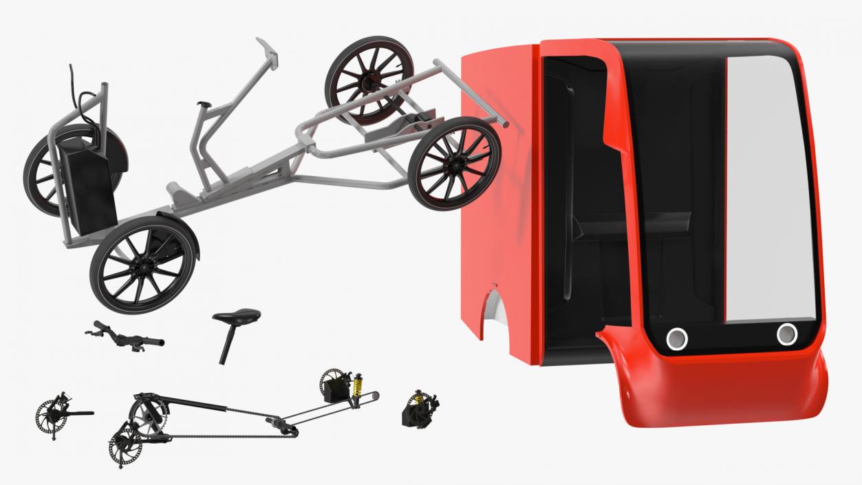 3D Electric Delivery Bike Red Rigged model