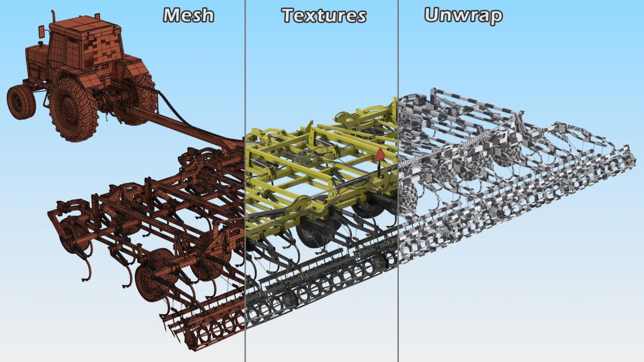 Vintage Tractor Ferguson 698 with Seedbed Cultivator 3D