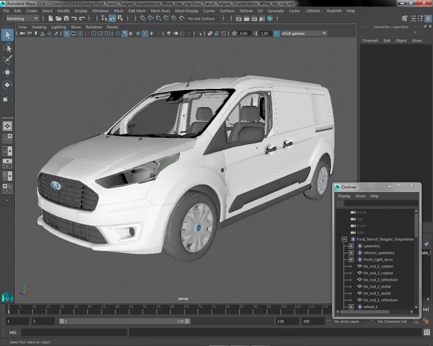 3D Ford Transit Connect Tailgate Simple Interior White