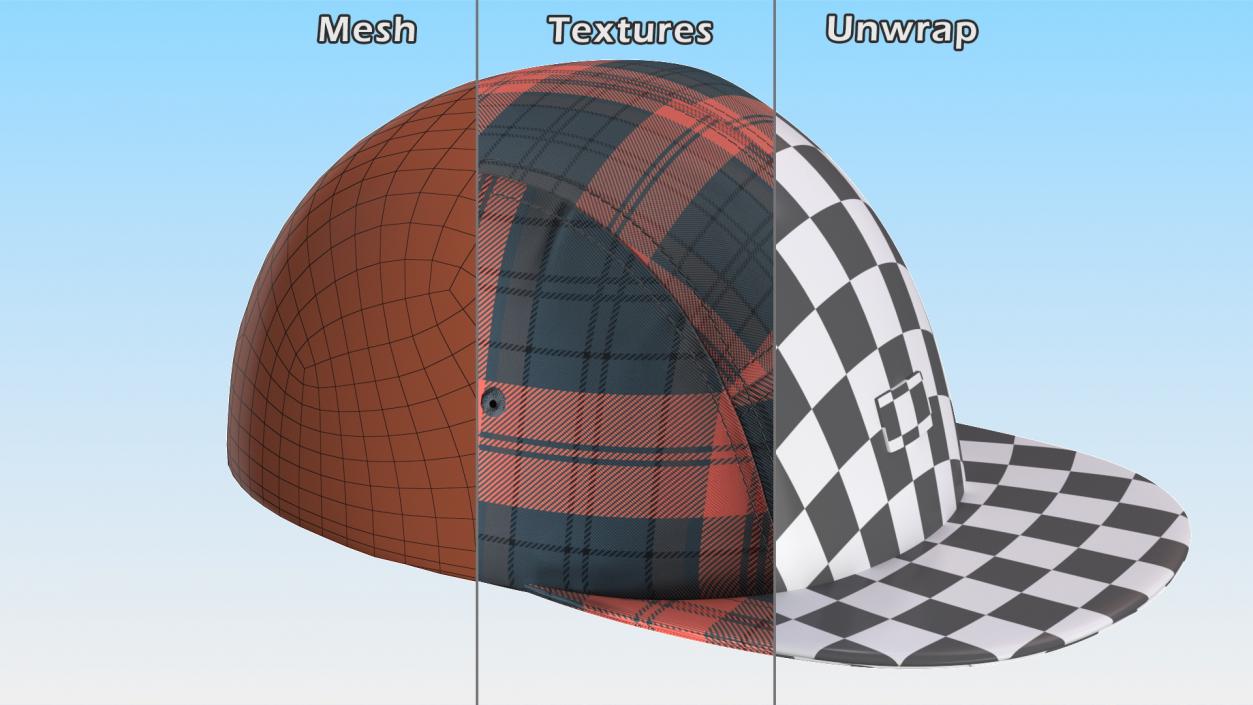 Plaid 5 Panel Hat 3D