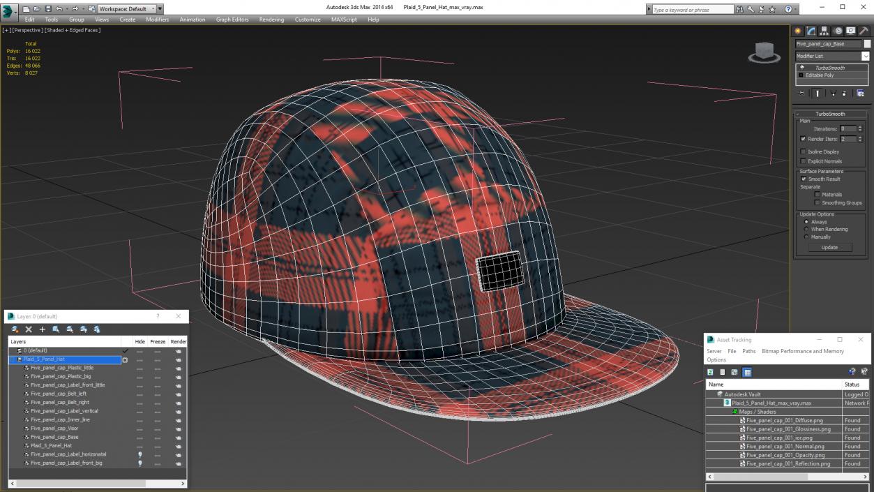 Plaid 5 Panel Hat 3D